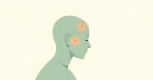 Ilustración de una persona de perfil con puntos de dolor destacados en la cabeza, representando las secuelas neurológicas de la enfermedad de Lyme