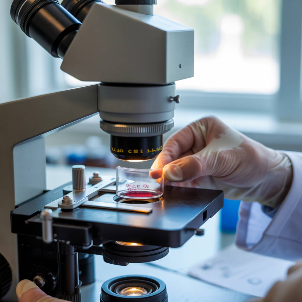 Ehrlichia 4 Frotis de sangre al microscopio para detectar mórulas de Ehrlichia